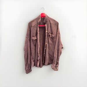 Free People FP One Scout Jacket Buttondown Oversized Thermal Tunic Top